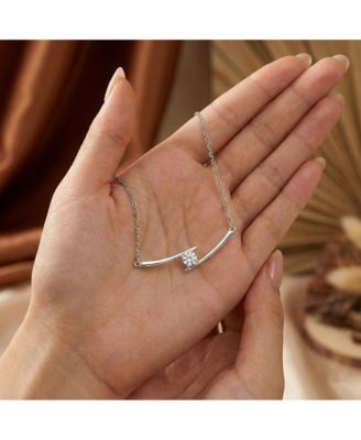 Elegant Cubic Zirconia Solitaire Double Bar Pendant Necklace