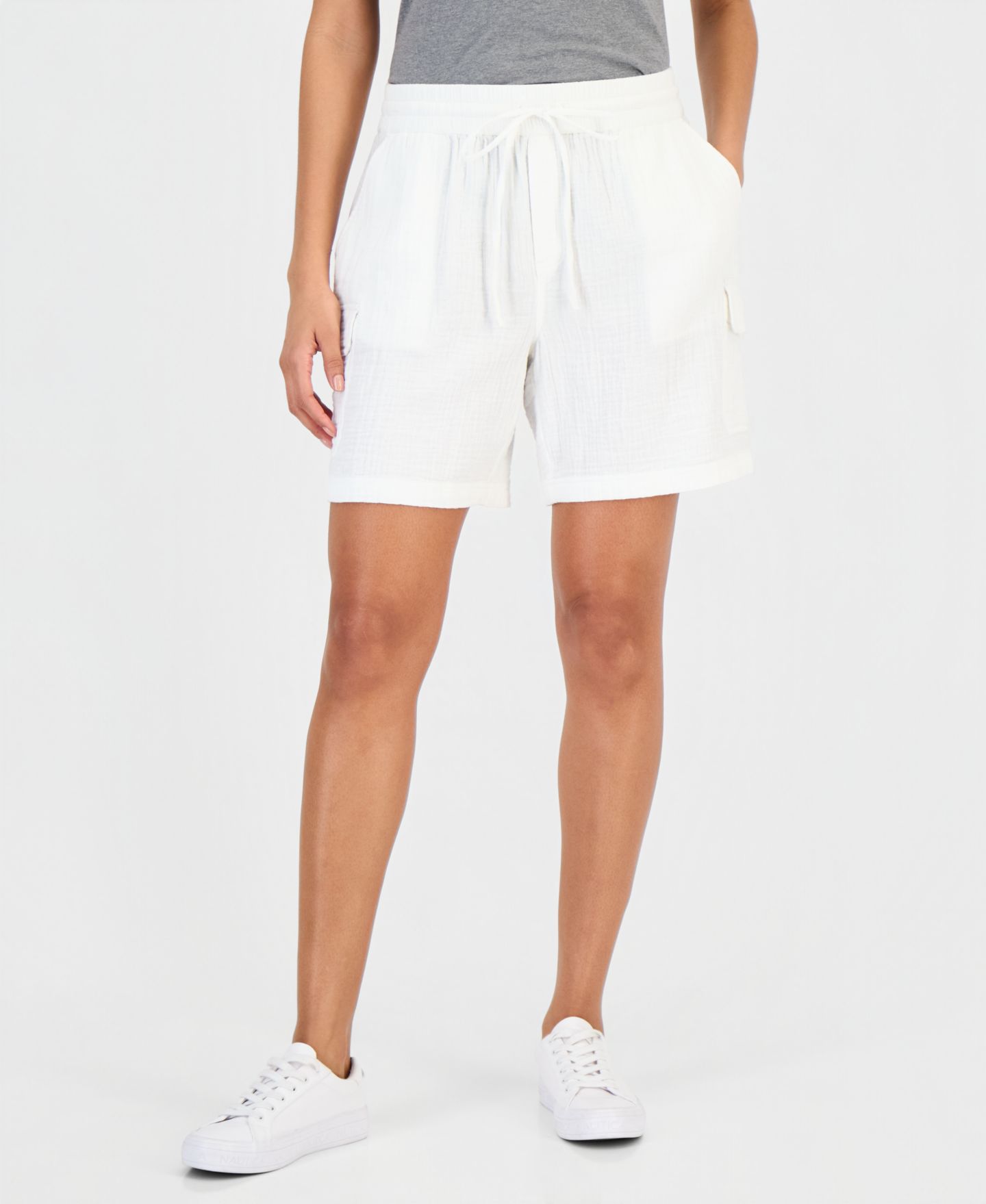 Женские шорты Style & Co Cotton Gauze Pull-On Cargo, цвет: Яркий белый — фото 3