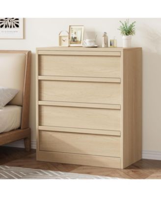 4-Drawer Dresser for Bedroom, Natural Oak Wooden Nightstand Chest with Large Storage, Beige