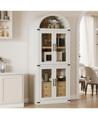 Arched Bookshelf with Doors Farmhouse Bookcase 15.83 in Depth Display Storage Shelves 71.4 in Tall Wooden Display Cabinet Rounded Bookcases for
