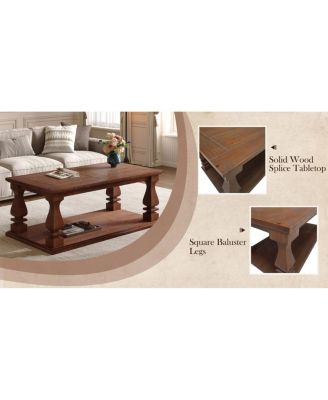 Farmhouse Coffee Table, Rustic Living Room Table with Storage Shelf
