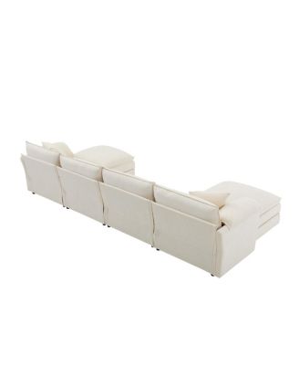 136" Chenille Modular Sectional Sofa with Deep Seat & Movable Ottoman