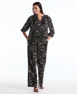 Petite Floral Embroidered Drawstring Pants