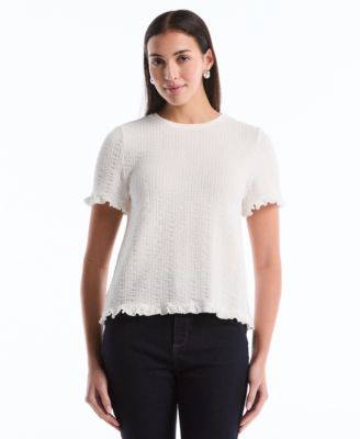 Petite Puckered Ruffle Short-Sleeve Top
