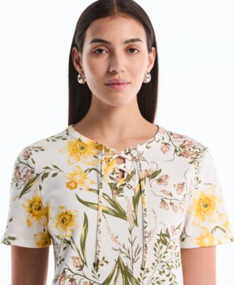 Petite Garden Print Lace-Up Top