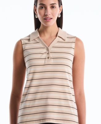 Petite Stripe Sleeveless Polo Top