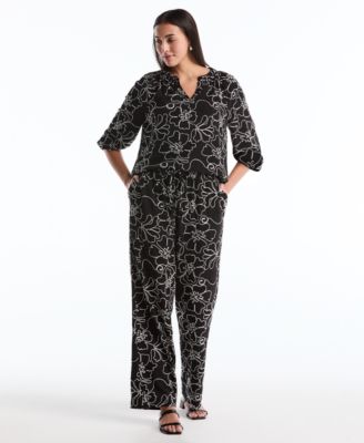 Petite Floral Embroidered 3/4-Sleeve Blouse