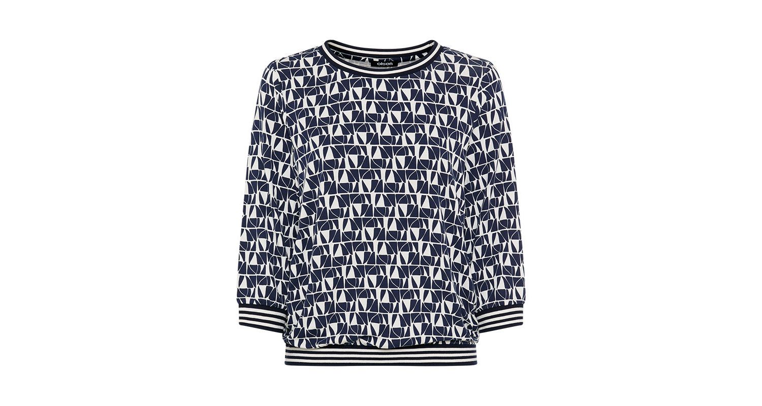 Women's Allover Geo Print T-Shirt with Stripe Trim