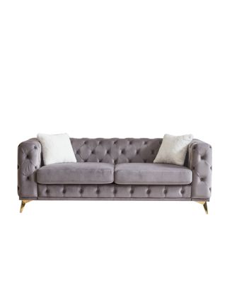  82.5" Deluxe Velvet Sofa with Tufted Buttons, 2 Pillows & Metal Feet