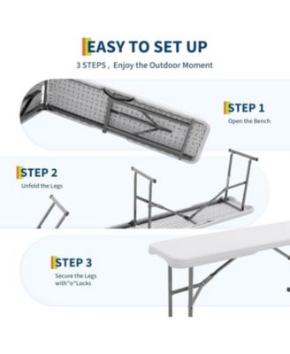 6 Foot 2 Pack Folding Bench Seat, Portable Plastic Bench Carry Handle and Smooth HDPE Tabletop for Camping