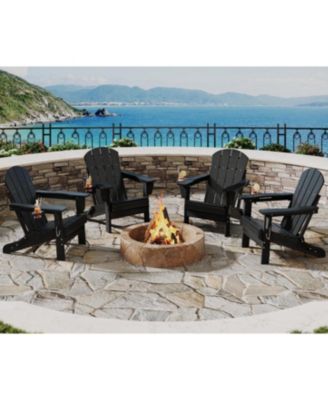 Folding Adirondack Chair Set of 4, HDPE Outdoor Patio Chair with Cup Holder, All Weather Resistent Wooden Textured for patios, Decks, Gardens