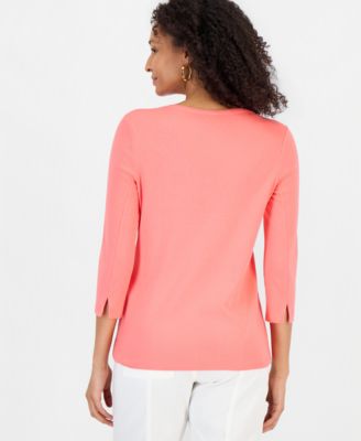 Women's Petite Pima Cotton 3/4-Sleeve Boat-Neck Top