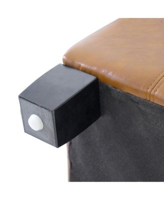 Streamdale Ottoman Bench with Storage, Brown PU Surface, Rubber Wood Legs, 300 lbs Capacity