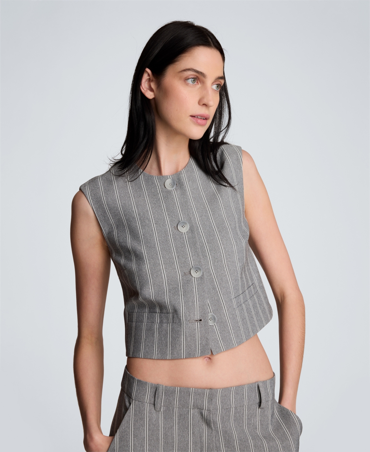 Kenneth Cole Women's Pinstripe Boxy Vest
