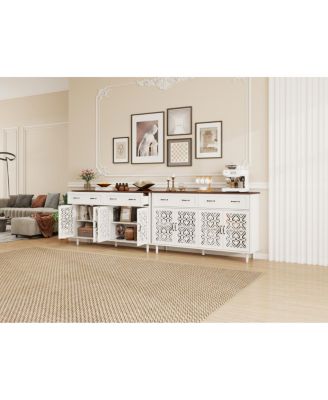 Vintage Sideboard Buffet Cabinet with Hand-Carved Doors & 4 Doors