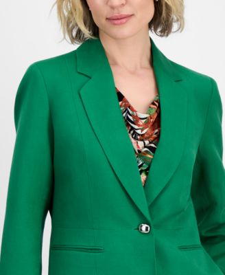 Women's Linen Notched Collar One-Button Blazer