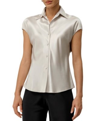 Women's Bias Cut Cap-Sleeve Silk Shirt