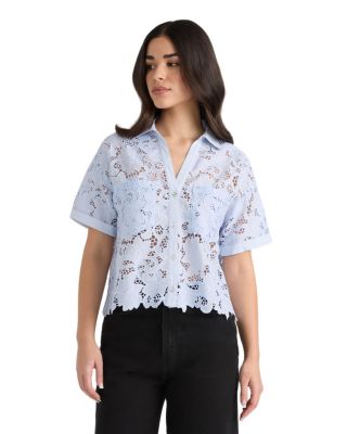 Women's Short Sleeve Lace Cropped Shirt