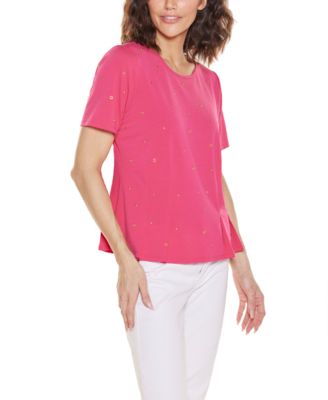 Women's Grommet and Nailhead Pleated Hem Top