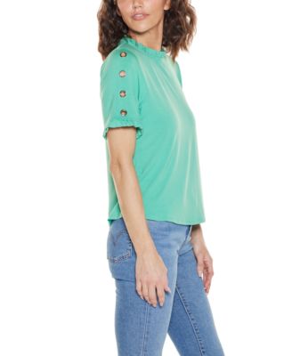 Women's Ruffle Trim Grommet Knit Top