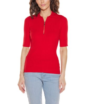 Women's Collared Quarter Zip Ribbed Knit Sweater