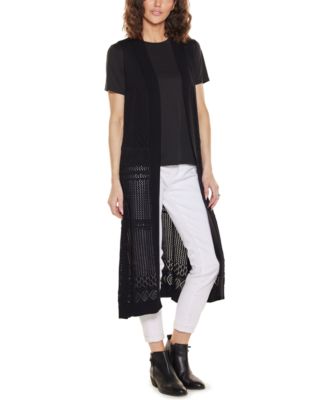 Women's Pointelle Sleeveless Duster Cardigan Sweater