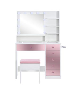 Glamorous Pink Vanity Set with Hollywood Lights & Storage