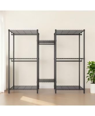 Heavy Duty Garment Rack, Freestanding Closet Organizer, Adjustable Wire Shelving Clothes Rack, Wardrobe with 8 Wire Shelves, 5 Clothes Rails