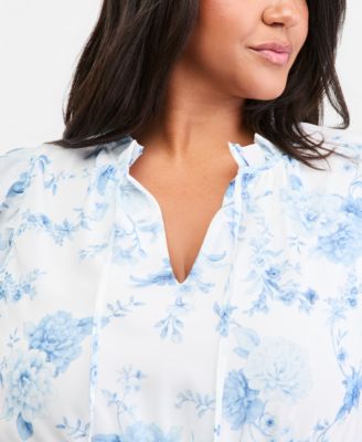 Plus Size Tie-Neck Flutter-Sleeve Midi Dress