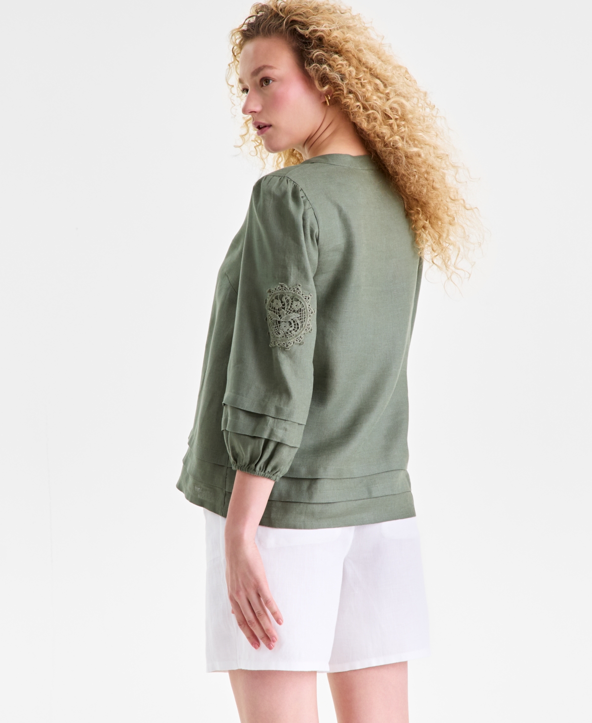 Charter Club Women's 100% Linen Pintuck-Trim Top, Macy's Exclusive