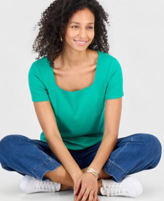 Petite Cotton Square-Neck Short-Sleeve T-Shirt