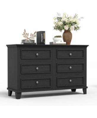 Farmhouse Dresser for Bedroom with 6 Drawer, Double Dresser TV Stand with Vintage Handle, Wide Wood Dressers & Chests of Drawers
