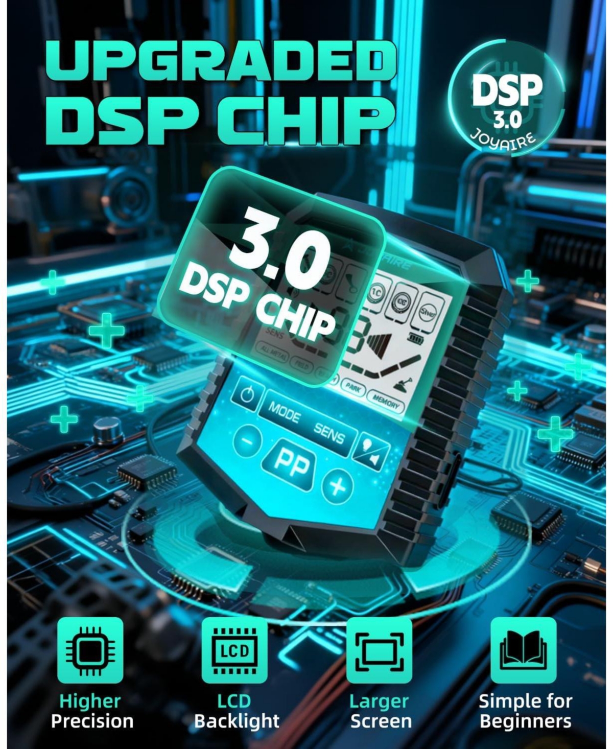 Joyaire Professional Metal Detector for Adults, Waterproof Gold Finder with Dsp Chip, 6 Modes, 11" Coil & Backlit Lcd for Beach and Field