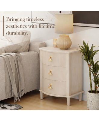 Vintage Curved Front Nightstand with Leaf Handles