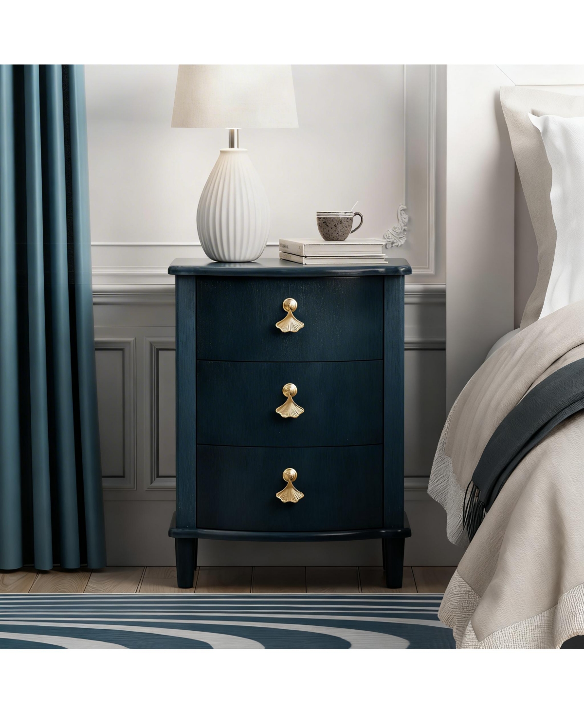 Yigii Vintage Curved Front Nightstand with Leaf Handles