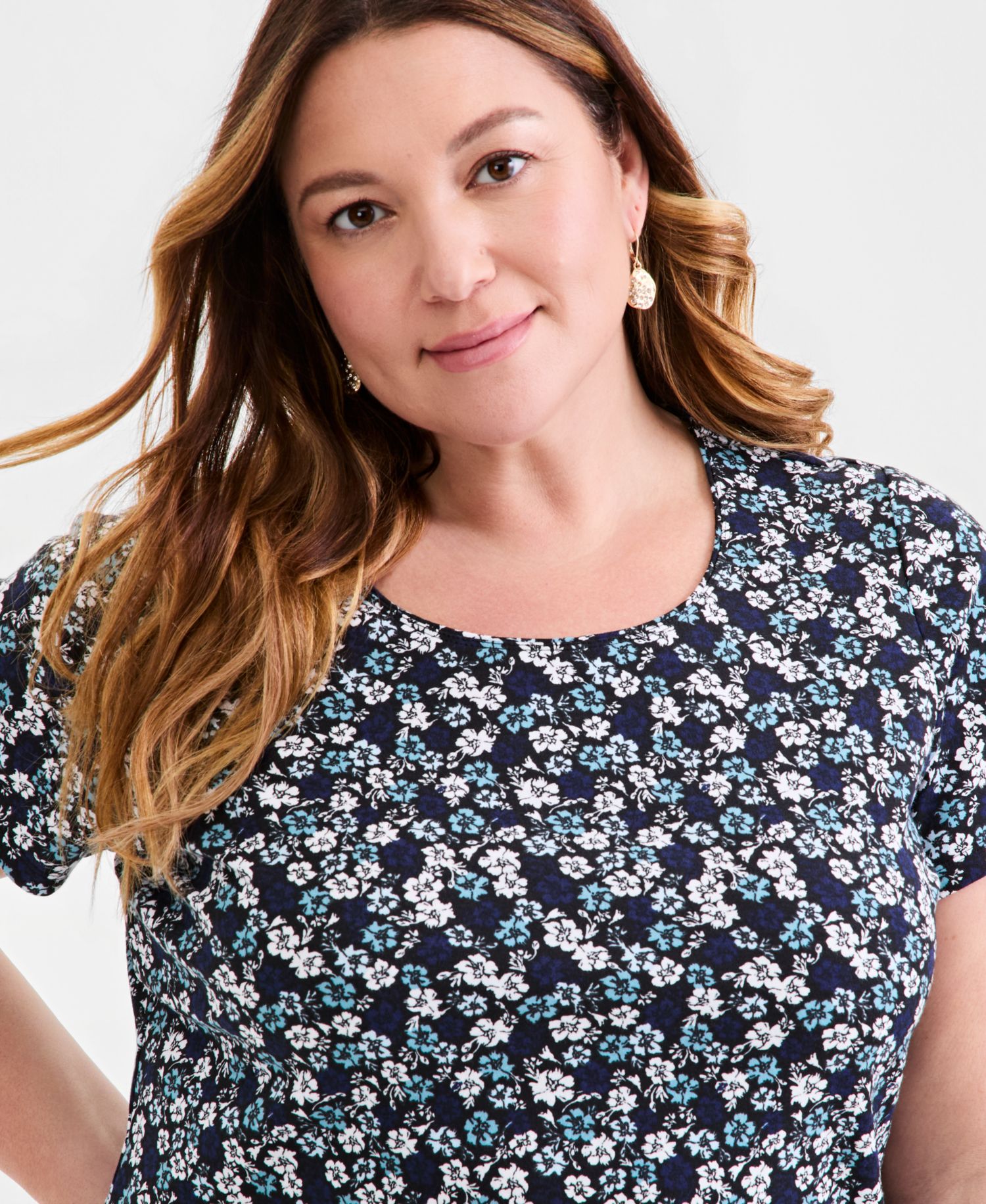 Women's Plus Size Printed Short-Sleeve Scoop-Neck Top