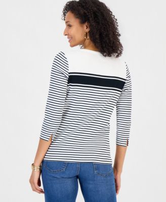 Women's Printed Pima Cotton 3/4 Sleeve Boatneck Top