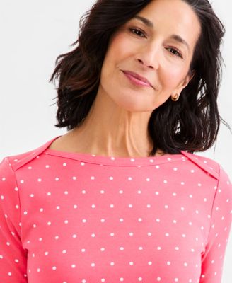 Women's Printed Pima Cotton 3/4 Sleeve Boat-neck Top