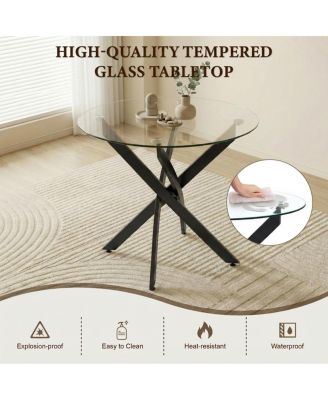 Streamdale Round Dining Table, 35.5" Glass Kitchen Table with Black Legs