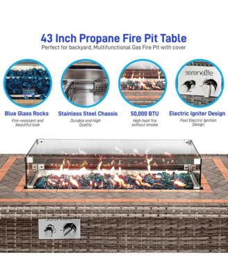 Outdoor Propane Fire Pit Table- 50,000 BTU Auto-Ignition Gas Fire Pit w/Glass Wind Guard, Mosaic Tabletop