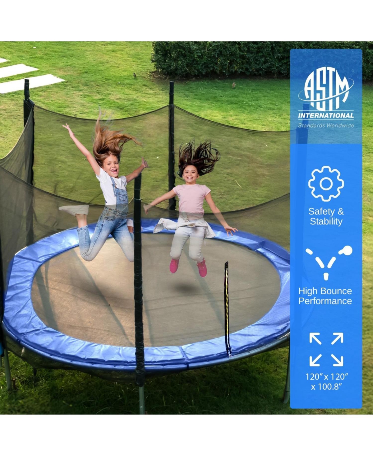 SereneLife Outdoor Trampoline 8FT–14FT with Safety Enclosure Net & Ladder, Astm Approved Heavy-Duty Trampoline for Kids & Adults