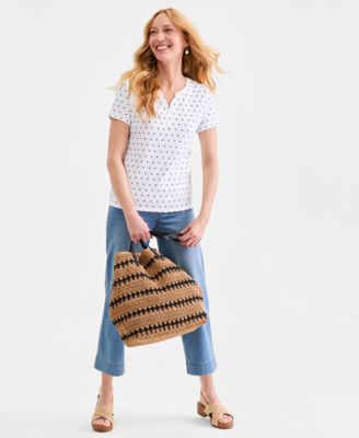 Women's Printed Short-Sleeve Henley Top