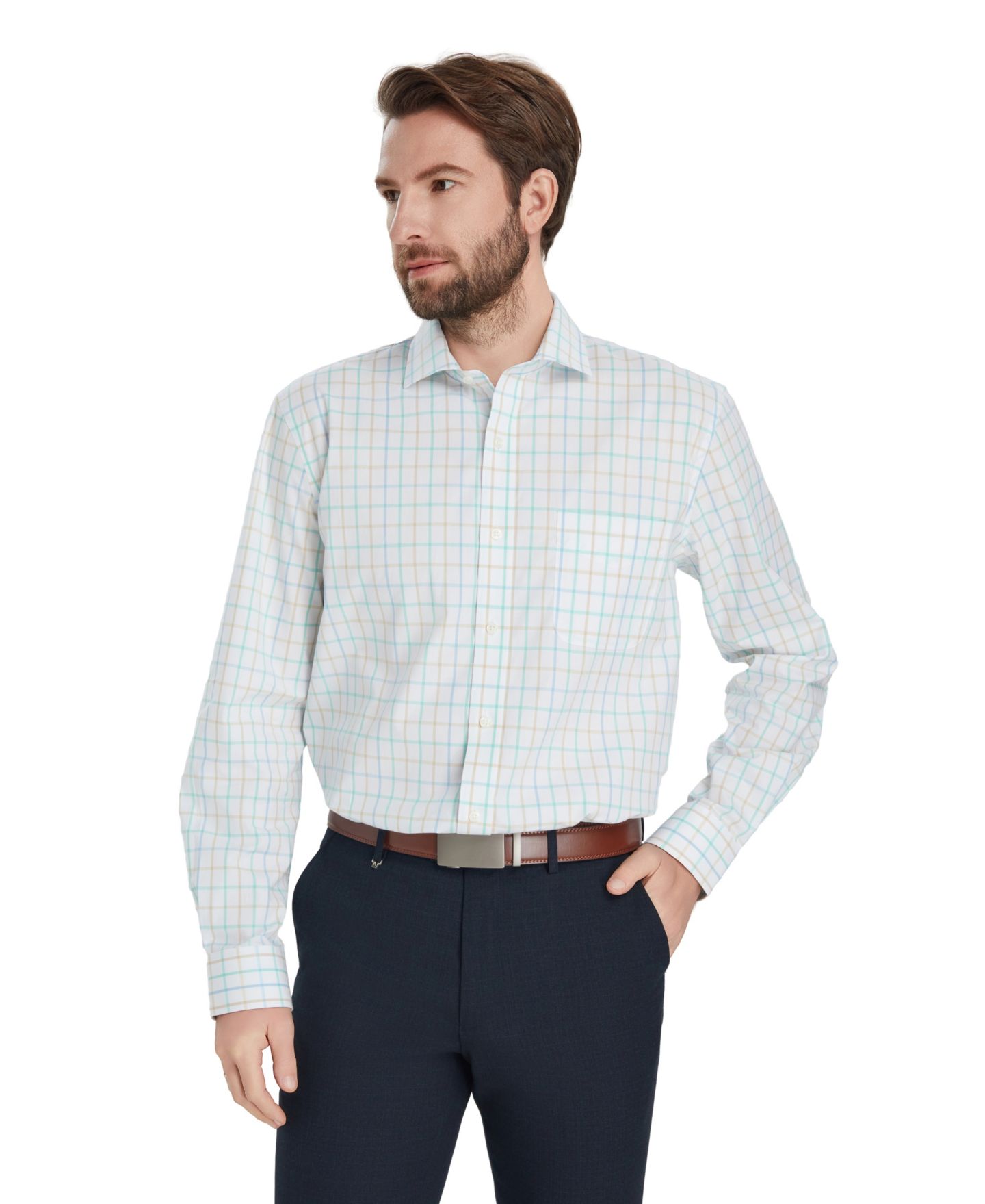 Мужская рубашка Club Room Windowpane Plaid, цвет: Мятный — фото 3