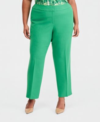 Plus Size Fly-Front Crepe High-Rise Straight-Leg Crepe Pants 