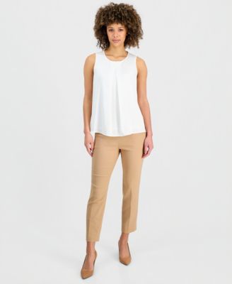 Petite Sleeveless Pleated Satin Top