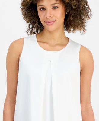 Petite Sleeveless Pleated Satin Top
