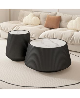 Streamdale Modern Leather Sofa Coffee Table with Sintered Stone Top