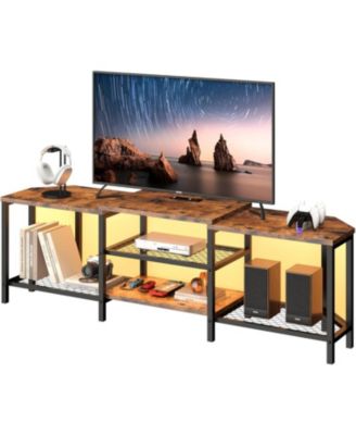 TV Stand with Power Outlet for TVs Corner Entertainment Center, TV Media Console Table with 3-Tier Open Storage Shelves