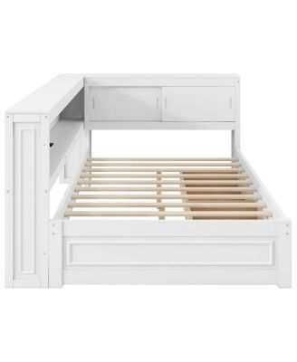 Streamdale Full Size Wood Daybed with Storage Shelves, USB, LED, and 2 Drawers