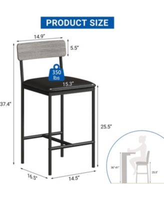 Bar Stools Set of 2 Kitchen Bar Stools with Footrest PU Upholstered Counter Height Barstools Bar Chairs with Back for Kitchen Easy Assembly